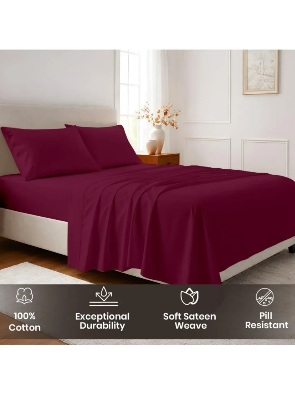 Luxury 100% Egyptian Cotton Queen Sheets Set - Soft, Cooling, Deep Pocket